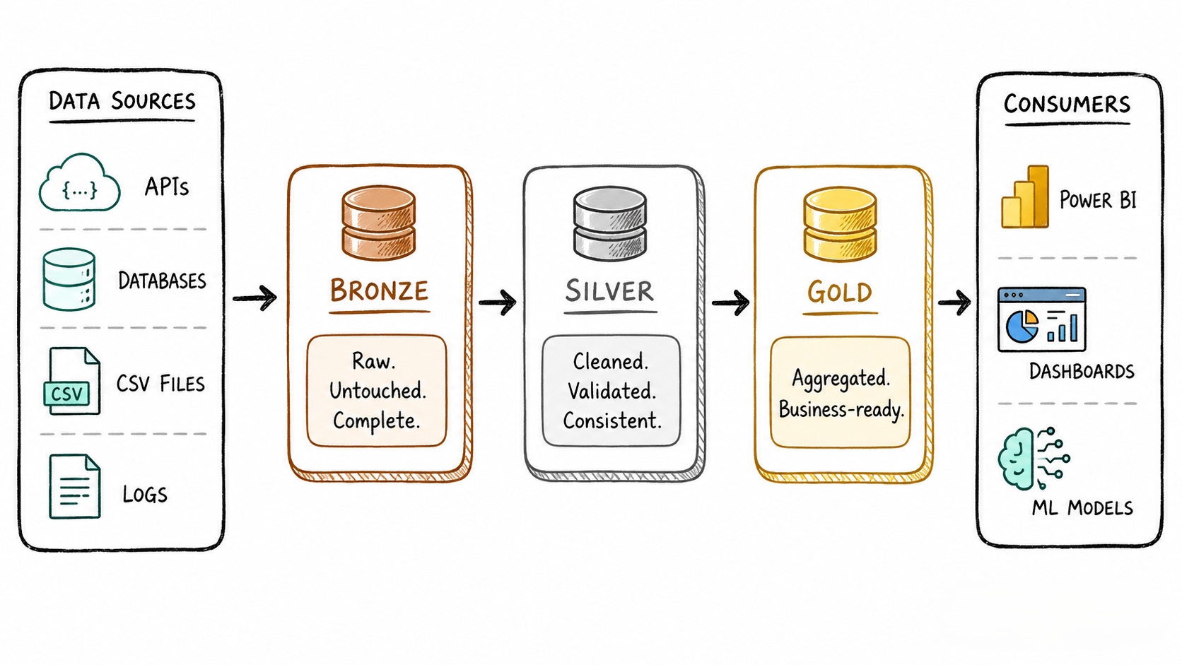 Three-layer Medallion Architecture flow diagram