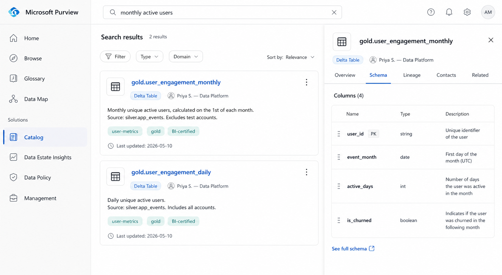 Purview Catalog Search UI